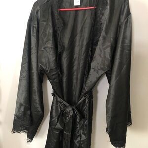 Luxurious Black Satin Sleepwear Robe
